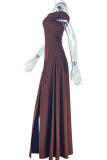 Black Sexy Solid Color Patchwork Off Shoulder Long Dresses