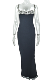 Black Sexy Solid Color Lace Spaghetti Strap Long Dresses