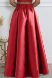 Burgundy Elegant Solid Color Pocket Loose High Waist Speaker Patchwork Bottoms