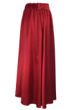 Burgundy Elegant Solid Color Pocket Loose High Waist Speaker Patchwork Bottoms