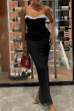 Black Sexy Solid Color Lace Spaghetti Strap Long Dresses