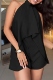 Apricot Casual Solid Color O Neck Regular Rompers