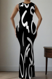 Apricot Elegant Print V Neck Long Dresses