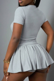 Grey Sexy Letters Patchwork O Neck Short Sleeve Two Pieces