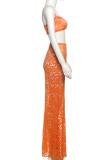 Coffee Sexy Solid Color Patchwork Spaghetti Strap Sleeveless Two Pieces