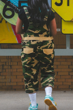 Camouflage Casual Camouflage Print Pocket Spaghetti Strap Regular Jumpsuits