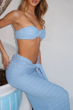 Pink Sexy Solid Color Ruched Strapless Sleeveless Two Pieces