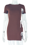 Dark Brown Sexy Solid Color Slit O Neck Wrapped Skirt Dresses