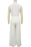 White Casual Solid Color Buckle Turndown Collar Bodycon Jumpsuits