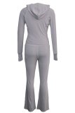 Grey Casual Solid Color Zipper Zipper Collar Long Sleeve Two Pieces