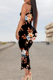White Sexy Print V Neck Long Dresses