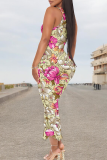 White Sexy Print V Neck Long Dresses