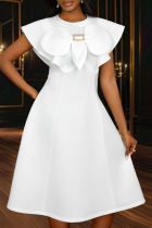 White Elegant Solid Color Bow Decor O Neck A Line Dresses