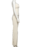Apricot Casual Solid Color Ruched Contrast Spaghetti Strap Sleeveless Two Pieces