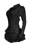 Black Sexy Solid Color Backless O Neck Skinny Rompers