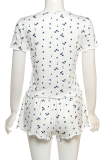 Pink Casual Print Patchwork O Neck Short Sleeve Two Pieces