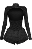 Black Sexy Solid Color Backless O Neck Skinny Rompers
