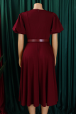Dark Purple Elegant Solid Color Pocket With Belt O Neck Long Dresses
