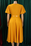 Dark Purple Elegant Solid Color Pocket With Belt O Neck Long Dresses