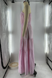 Pink Casual Solid Color Patchwork Oblique Collar Long Dresses