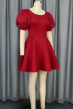 Burgundy Elegant Solid Color Beading O Neck Evening Dresses