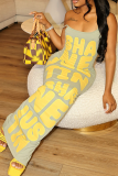 Green Sexy Casual Letters Spaghetti Strap Long Dresses