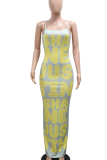 Green Sexy Casual Letters Spaghetti Strap Long Dresses