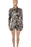 Camouflage Casual Camouflage Print Pocket Patchwork Zipper Zipper Collar Regular Rompers