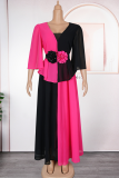 Green Elegant Contrast Flower Shape Deep V Neck Long Plus Size Dresses