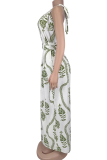 Black Casual Print Backless Halter Loose Jumpsuits
