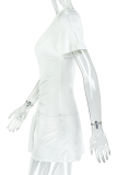 White Sexy Solid Color Ruched Oblique Collar Wrapped Skirt Dresses