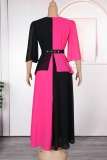 Green Elegant Contrast Flower Shape Deep V Neck Long Plus Size Dresses