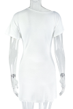 White Sexy Solid Color Ruched Oblique Collar Wrapped Skirt Dresses