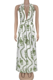 Black Casual Print Backless Halter Loose Jumpsuits