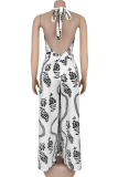 Black Casual Print Backless Halter Loose Jumpsuits