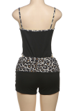 Black Sexy Leopard Print Spaghetti Strap Sleeveless Two Pieces