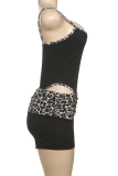 Black Sexy Leopard Print Spaghetti Strap Sleeveless Two Pieces
