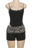 Black Sexy Leopard Print Spaghetti Strap Sleeveless Two Pieces
