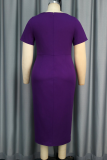 Purple Elegant Solid Color Slit Beading Asymmetrical Collar Long Dresses