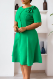 Black Elegant Solid Color Flower Shape O Neck One Step Skirt Dresses