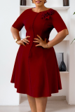 Black Elegant Solid Color Flower Shape O Neck One Step Skirt Dresses