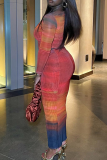 Red Elegant Gradient Patchwork O Neck Long Sleeve Two Pieces