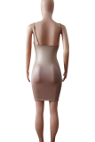 Black Sexy Solid Color Cross Straps Zipper Spaghetti Strap Wrapped Skirt Dresses