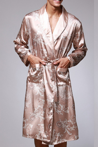 Camel Daily Print Strap Design Turndown Collar Outerwear