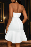 White Elegant Solid Color Flower Shape Strapless Irregular Dresses