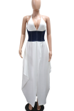 Coffee Sexy Backless Slit Halter Long Dresses