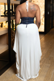 Coffee Sexy Backless Slit Halter Long Dresses