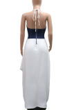 Coffee Sexy Backless Slit Halter Long Dresses