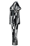 Black Casual Print O Neck Plus Size Two Pieces