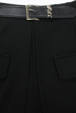 Black Casual Daily Solid Color Slit Boot Cut Patchwork Bottoms